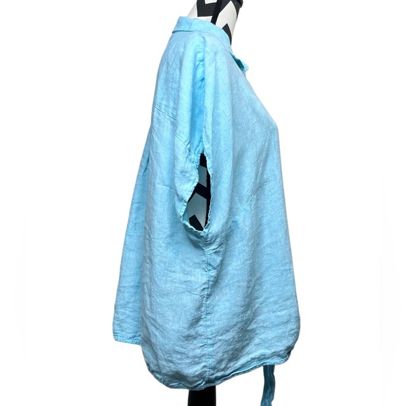 Talbots 100% Linen Beachy Coastal Aqua Sz 2X Button-Down Front Top - Picture 4 of 11